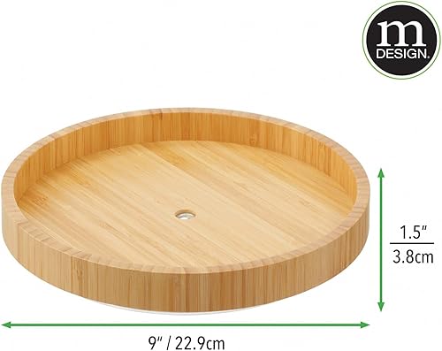 Miniatura 4 de mDesign Bamboo Lazy Susan - Recipiente de almacenamiento de alimentos para gabinetes, despensa, refrigerador, encimeras, organizador giratorio para