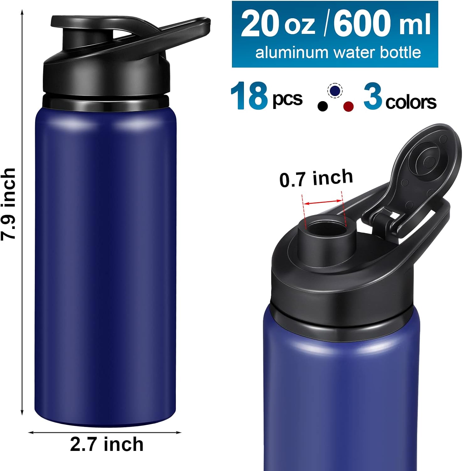 18 Pack 20 oz Reusable Aluminum Water Bottles Bulk Metal Sports Water Bottles Multipack for Gym Hiking Cycling Sports Outdoor - Image 3