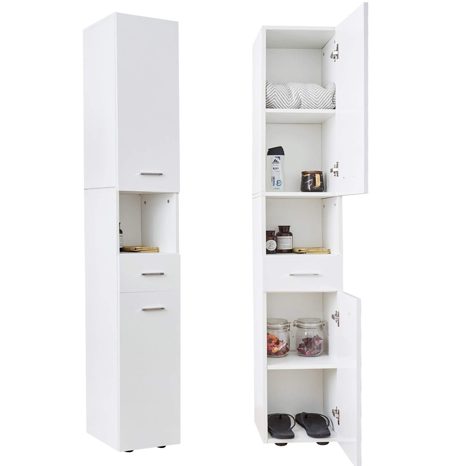 Dripex Bathroom High Gloss Entire Front White Bathroom Storage Floor Standing