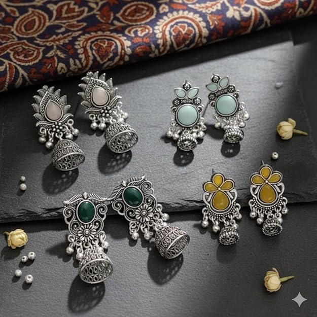 Image of EiVAA Traditional & Designer Alloy Jhumki Earrings for Women & Girls | Lightweight Daily Use Earrings | Ethnic Stylish Jewelry for Casual, Festive & Wedding Outfits | Fashion Earrings