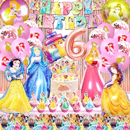 Princesa aniversário 6 anos - 53 unidades conjunto de decoração para meninas, balões, balões de alumínio, decoração de festa de aniversário infantil