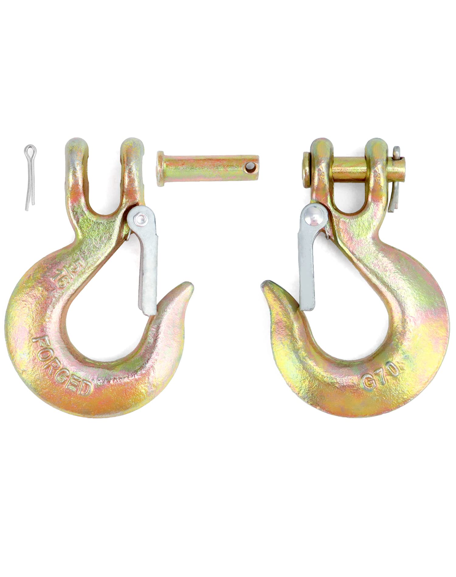 QWORK Ganci per catena di sicurezza, confezione da 8 ganci per catena di sicurezza in acciaio forgiato G70 da 5/16", con fermo, per rimorchi, verricelli, camion, rimorchi, carico 6,4 kg