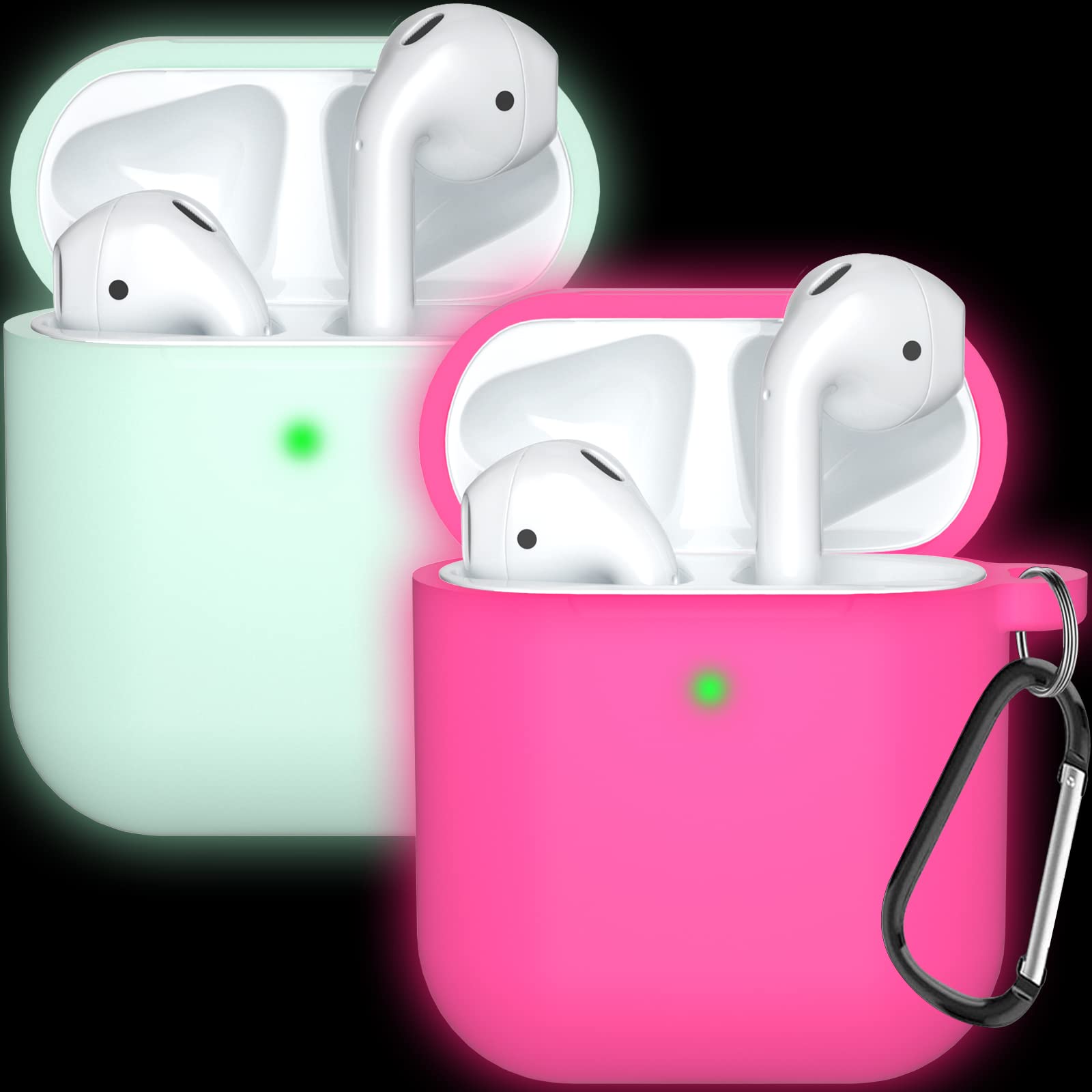 Compatible with AirPods Case Cover Silicone Protective Skin for Airpods Case 2&1 (2 Pack) Rose Nightglow Purple/Nightglow Clear