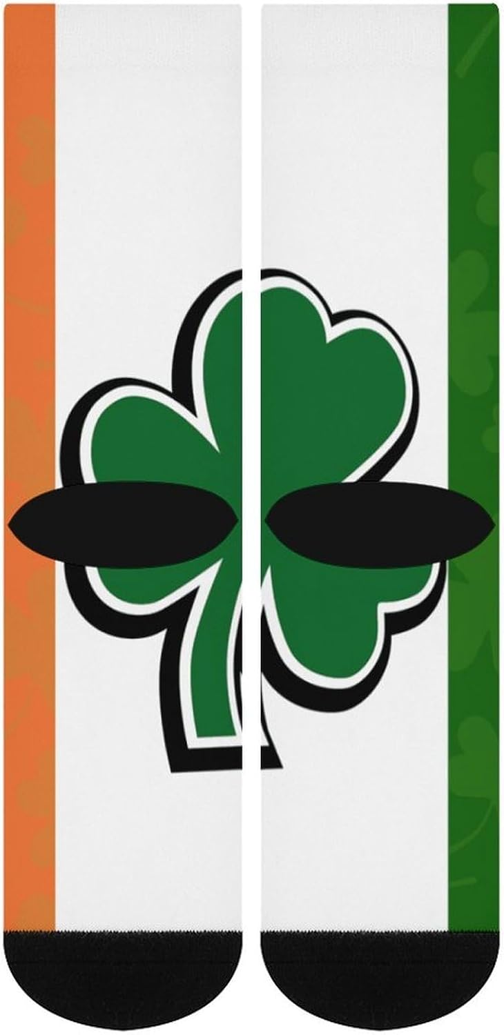 Irish Flag With Shamrock Pattern Knee High Socks Athletic Long Stockings Sport Casual Crew Tube Sock Boot 40cm