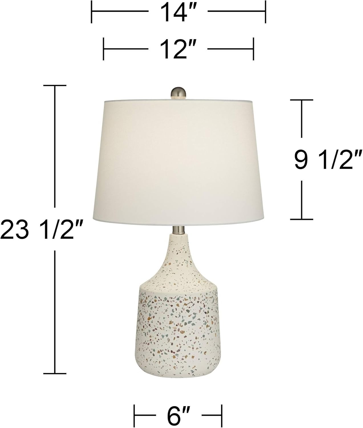 360 Lighting 23 1/2" High Small Modern Coastal Natural Cottage Accent Table Lamp Ivory Terrazzo Marble Finish Single Fabric White Shade Living Room Bedroom Bedside Nightstand House Office Home