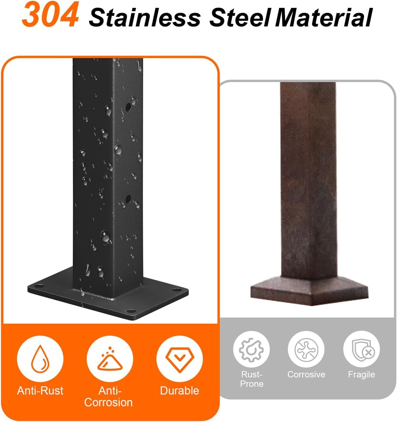 4 Pack Stainless Steel Cable Railing Post(2"×2") with 1/8 Cable Railing Kit, Level drilled (4, Black, 36 inch)