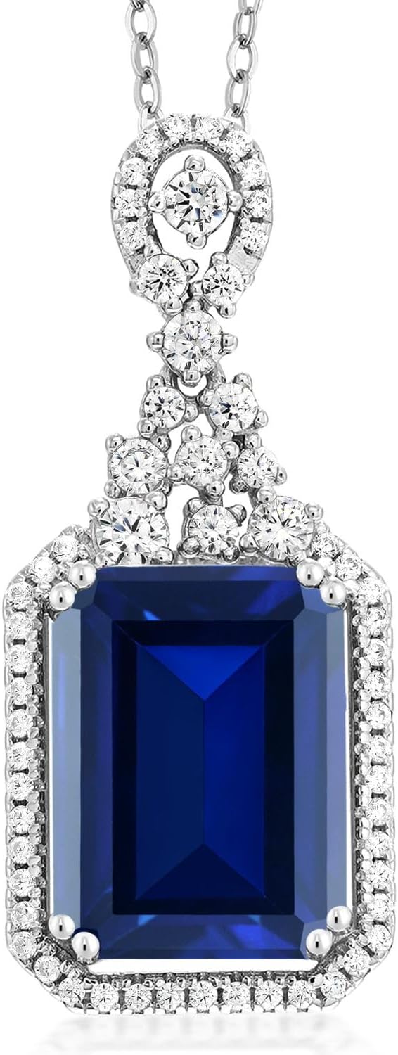 Gem Stone King 5-10 Cttw Emerald Cut Pendant Necklace For Women | 925 Sterling Silver | 14X10MM Gemstone Birthstone | 18 Inch Chain | Jewelry Gifts for Women