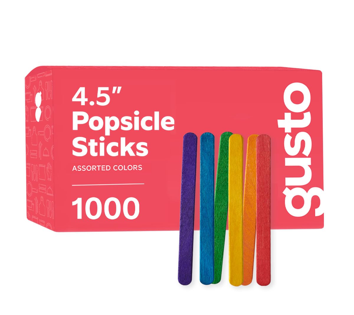 Colored Popsicle Sticks for Crafts - [1000 Count] 4.5 Inch Multi-Purpose Wooden Sticks