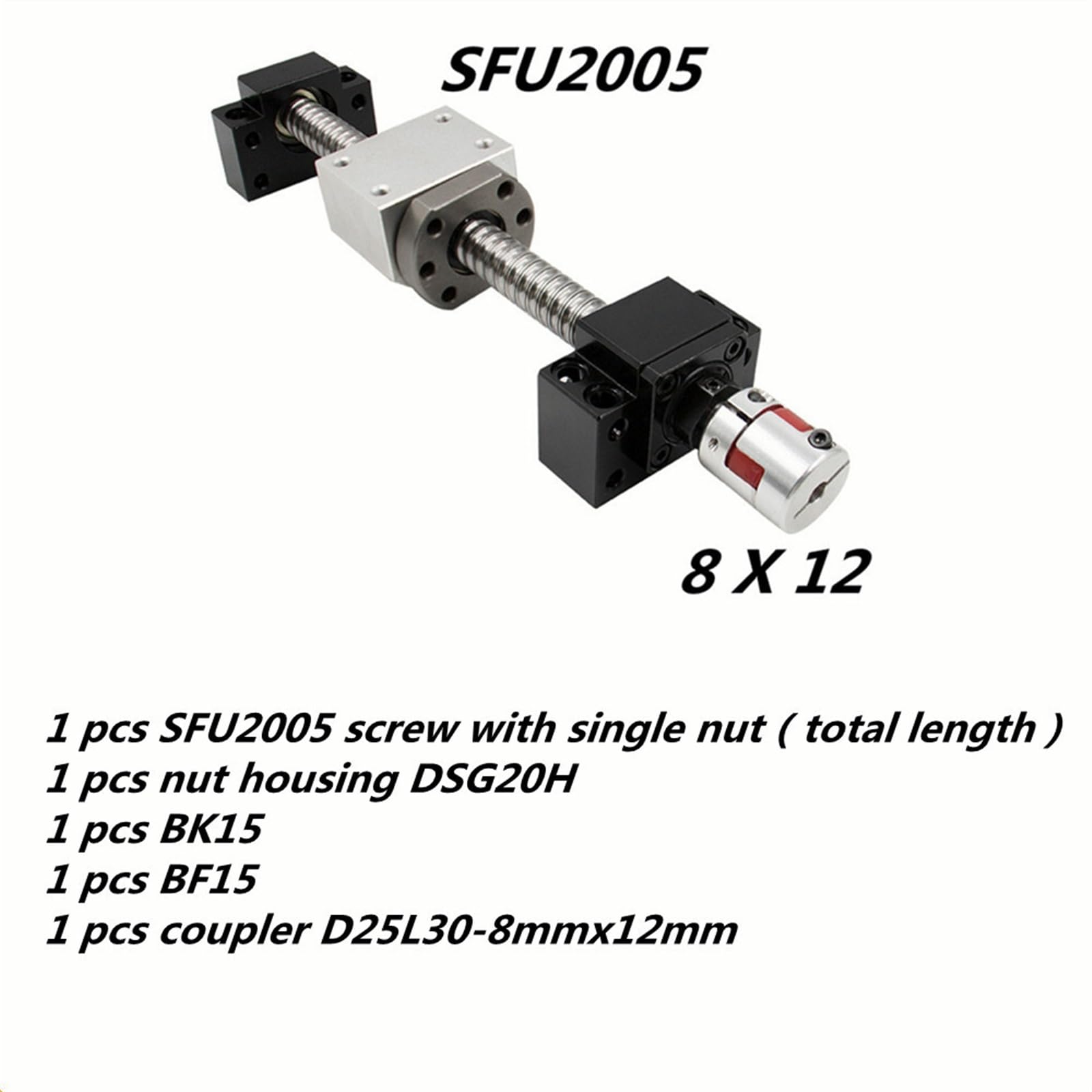 Metal Ball Screw nut Ball Screw SFU2005 300mm-1000mm End Machined with BKBF15+ DSG20H + Coupling 8 X 12(900mm)