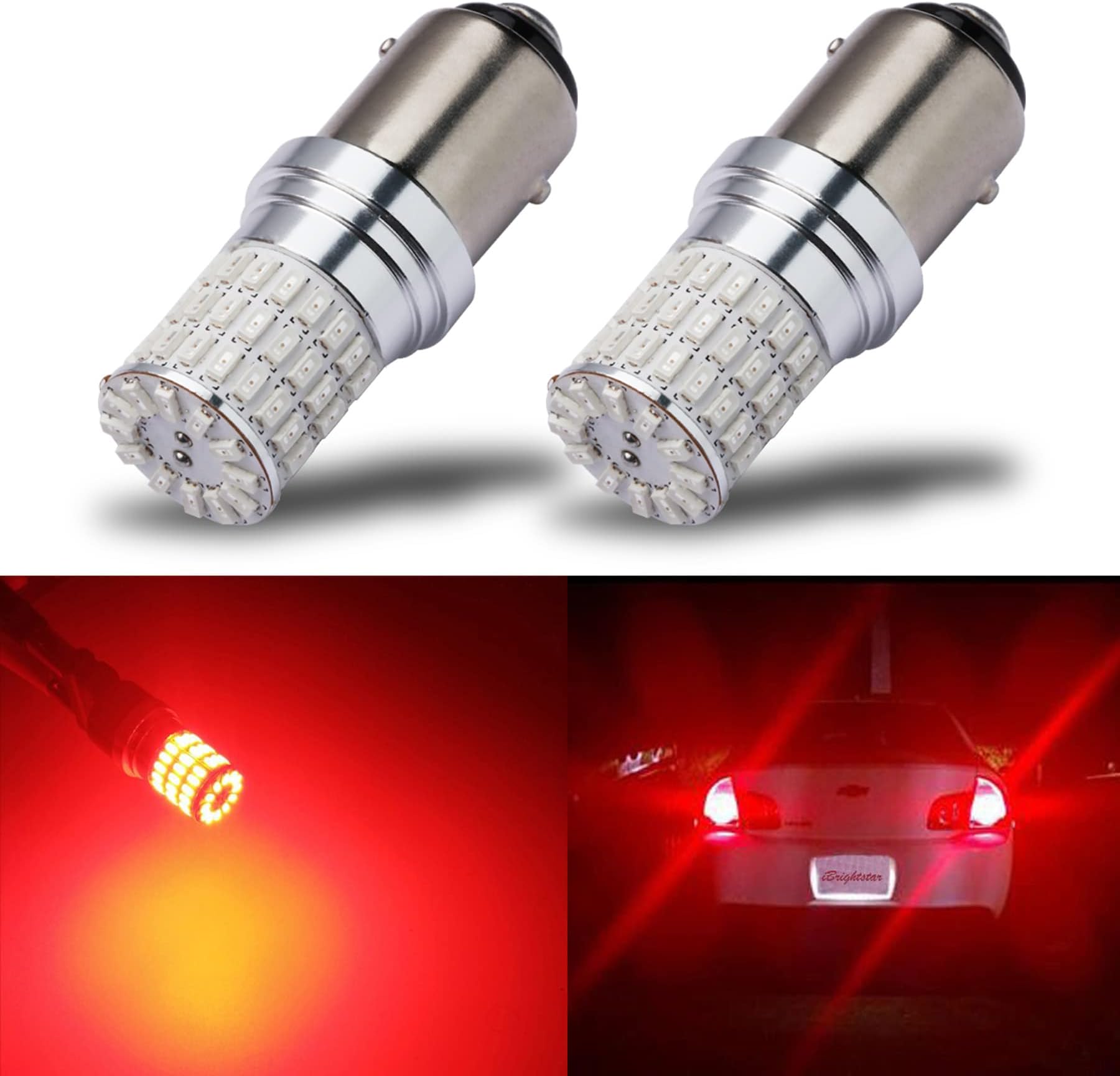 iBrightstar 9-30V Flashing Strobe Blinking Brake Lights 1157 2057 2357 7528 BAY15D LED Bulbs Replacement for Tail Brake Stop Lights, Brilliant Red