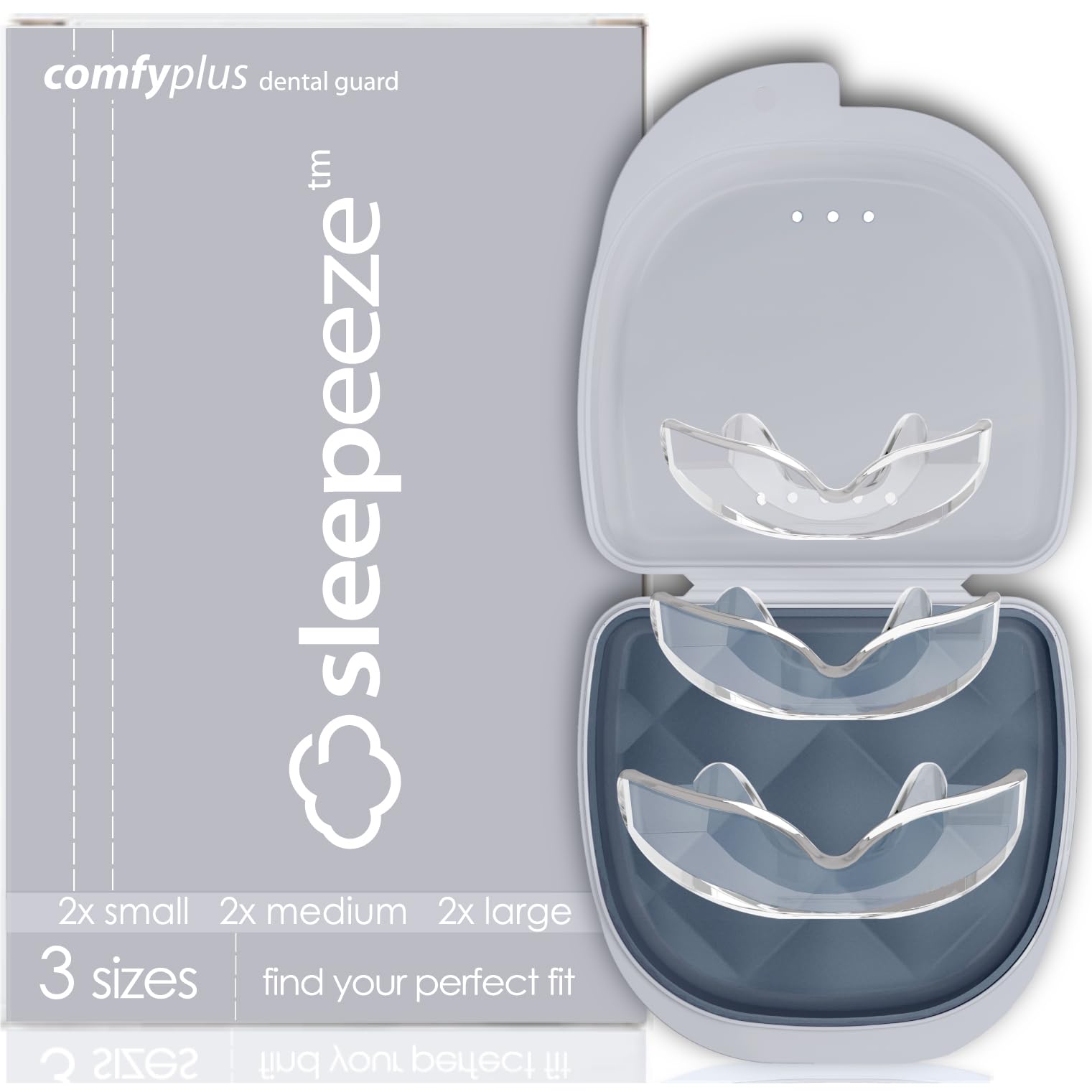 Sleepeeze Dental Guard, 6 x Nightguard 3 x Sizes, TMJ Mouth Guard for Grinding Teeth at Night Jaw Clenching & Bruxism Sleeping Bite Guard - Night Guard for Teeth Grinding Mouth Guard for Sleep (Grey)