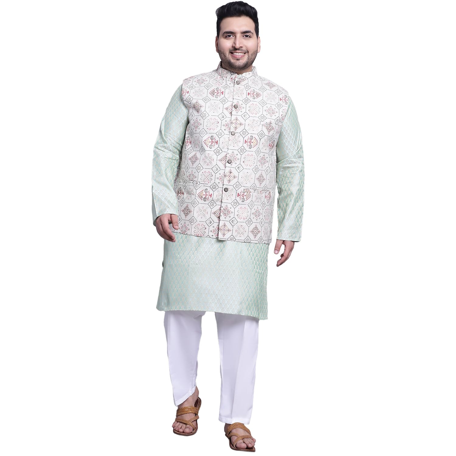 sojanya (Since 1958 Men's Cotton Blend Paisley Regular Kurta Pyjama with Nehru Jacket-picture-46