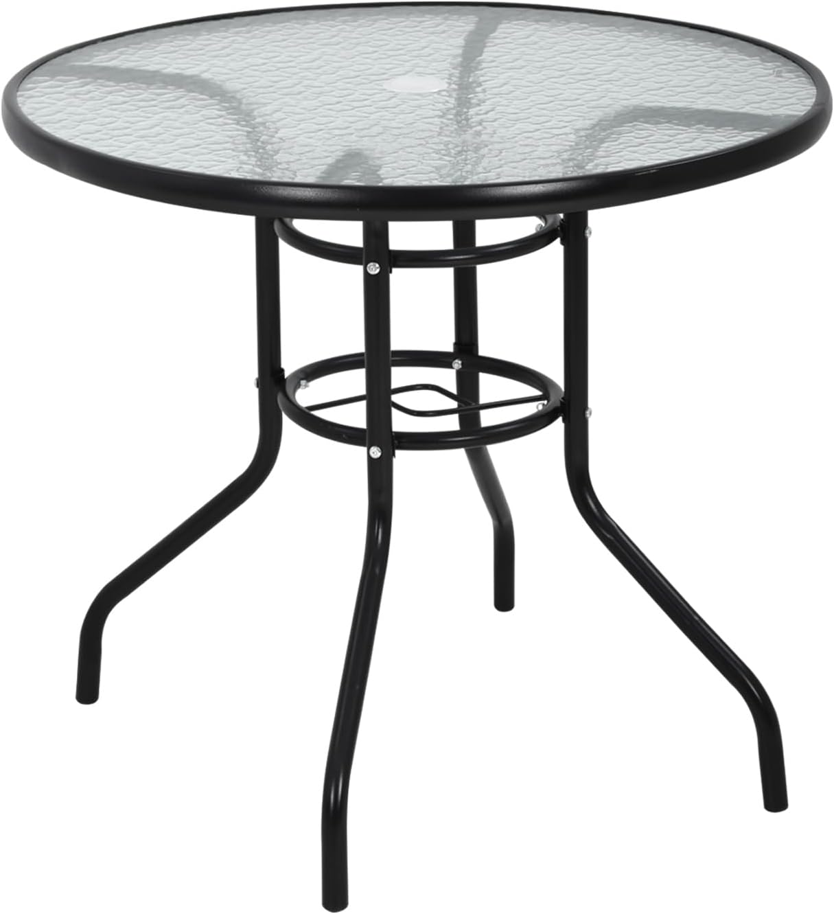 BSTOPHKL 32" Outdoor Patio Table with Umbrella Hole Round Outdoor Coffee Table Tempered Glass Top, All Weather Dining Table Bistro Table Suitable for Backyards, Balconies, Gardens and Lawns (Round)