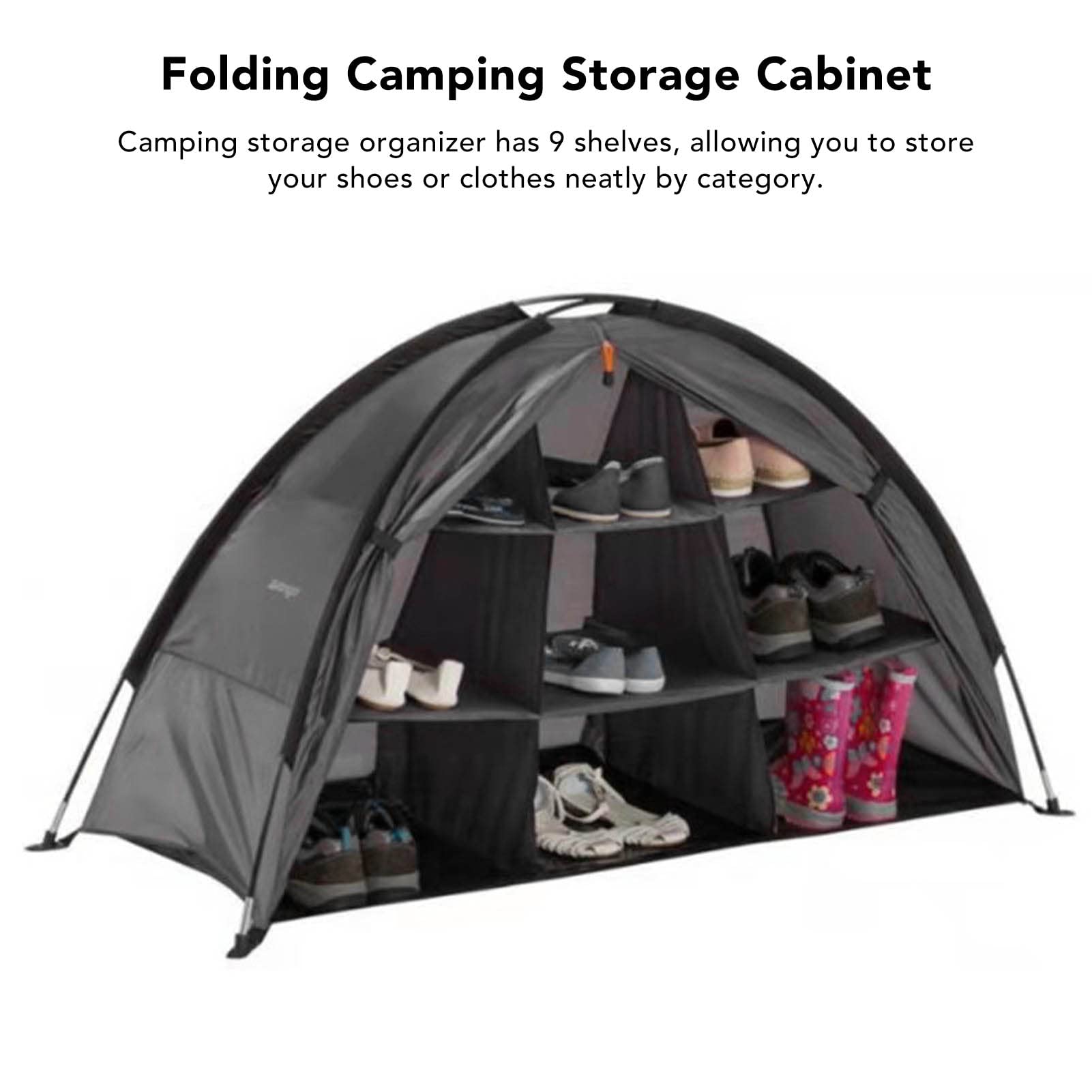 Acouto Organizzatore Pieghevole da Campeggio, Armadietto Portatile Pieghevole a Forma di Tenda di Grande capacità con 9 Ripiani per Stoviglie per Barbecue da Picnic in Casa (GRAY)