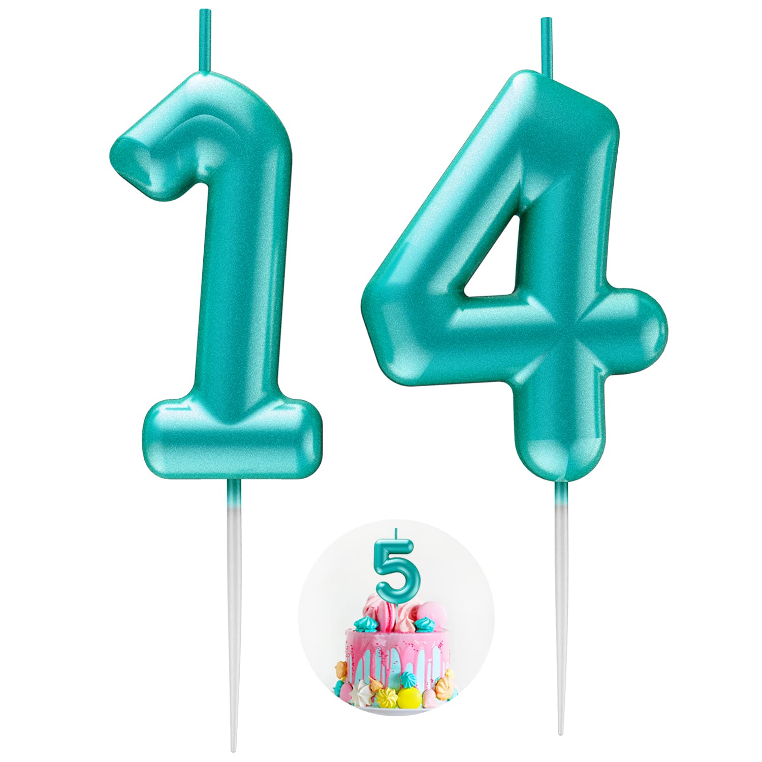 Blue Number 14 Candle Happy Birthday 3D Number Candles for Birthday Cake Party Decoration Wedding Anniversary Celebration Supplies