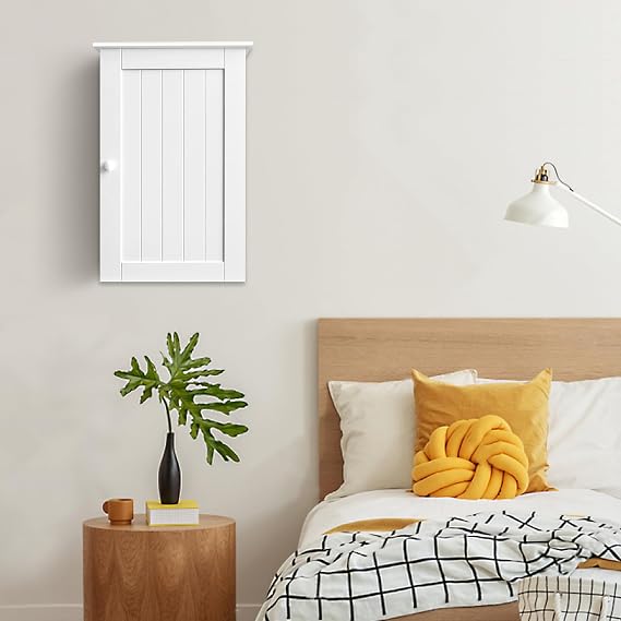 Kitchen Wall Cabinet with Doors & Adjustable Shelves, White Engineered Wood Wall Cabinet Kitchen Storage Cupboard Hanging Bathroom Wall Organiser Unit, Freestanding Furniture Organizer for Bedroom