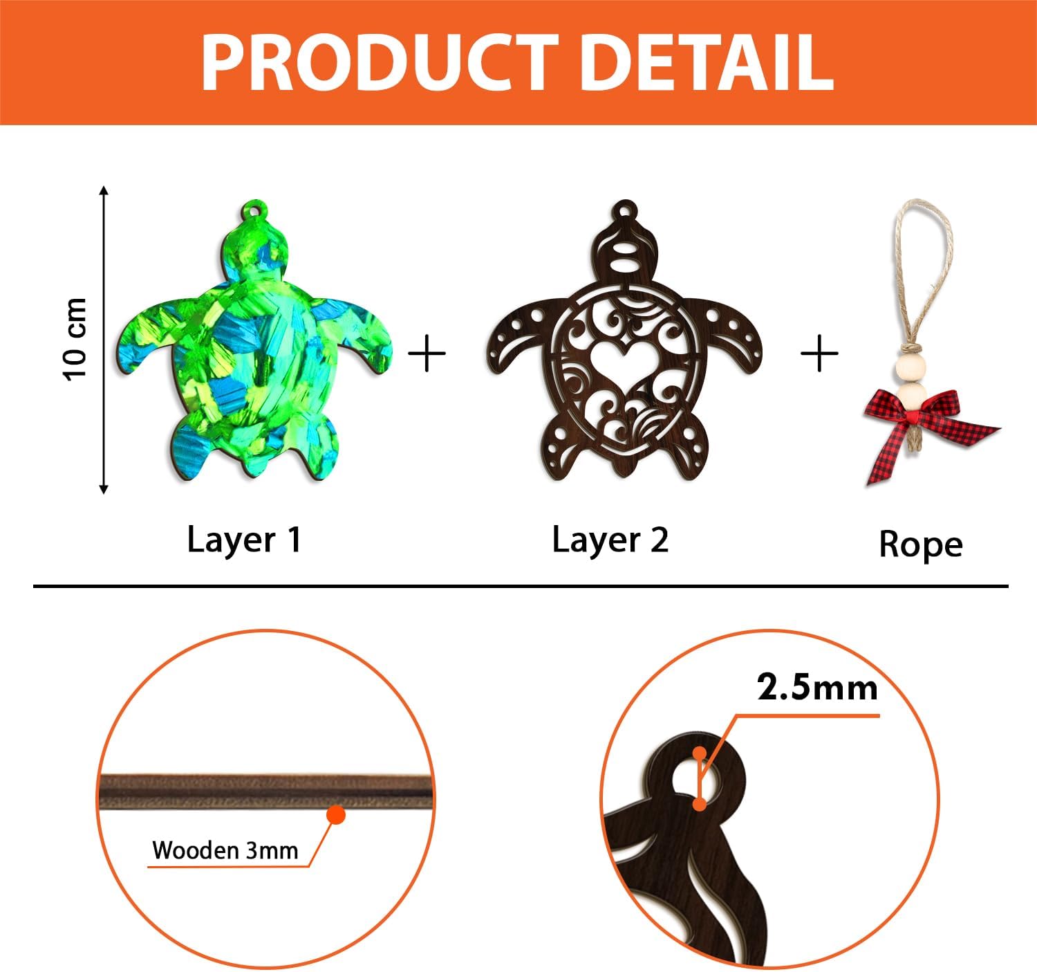 Sea Turtle Christmas Ornaments, Turtle Wooden Hanging Ornament for Xmas Tree, Sea Animal Decoration, Stocking Stuffer Gift for Ocean & Sea Life Lovers, Turtle Lovers Keepsake Gifts for Girls, Women - Image 3