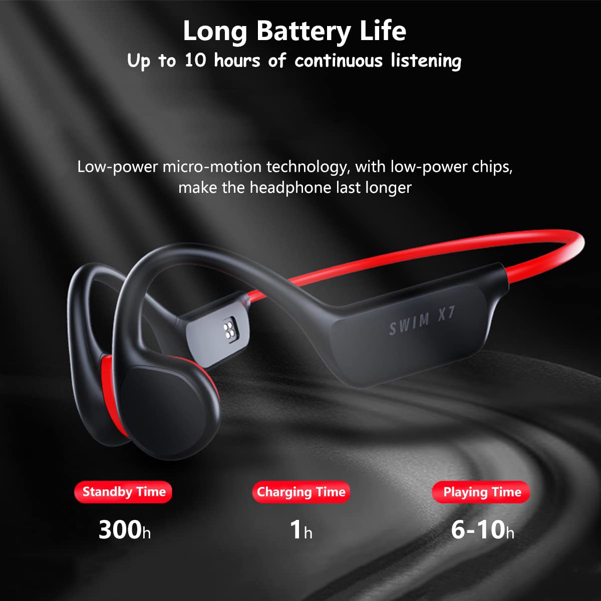 Wodoszczelne słuchawki do pływania IPX8, bezprzewodowe, Bluetooth 5.3, słuchawki Open-Ear, ultralekkie 32 GB, odtwarzacz MP3, z mikrofonem, bezprzewodowe słuchawki sportowe, do biegania, Black2