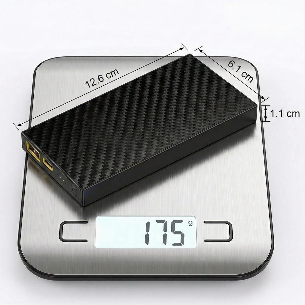 SSB10K - Cargador portátil de fibra de carbono de estado sólido de 10000 mAh, ultradelgado de 1,1 cm, ligero de 175 g, batería externa segura y duradera para teléfono, Android, viajes