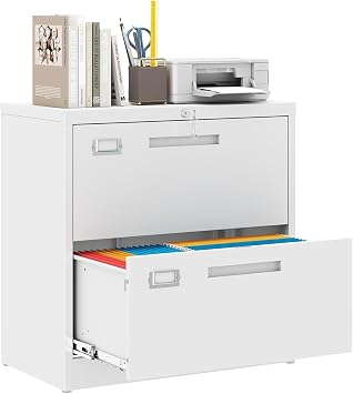 MIIIKO Lateral 2 Drawer File Cabinet,White Metal Filing Cabinets with Lock, Metal Storage File Cabinets for Home Office,Hanging Files Folders Letter/Legal/A4 Size
