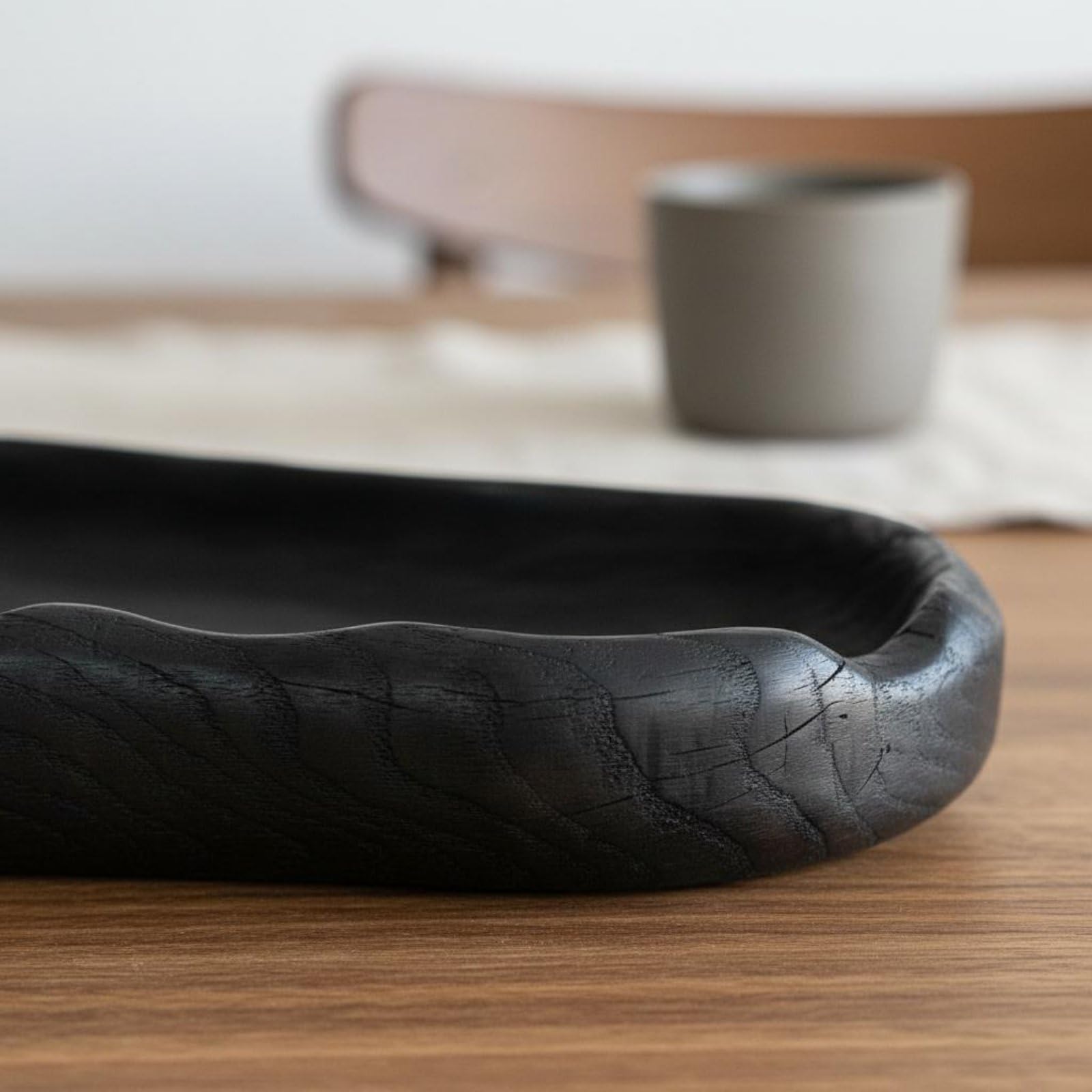 Milageto Bandeja Industrial Bandeja Fuente Plato Centro de Mesa con Diseño Artesanal en Madera y Acabado Natural Adecuada para Aperitivos Fruta Llaves Joyas Decoración, Negro