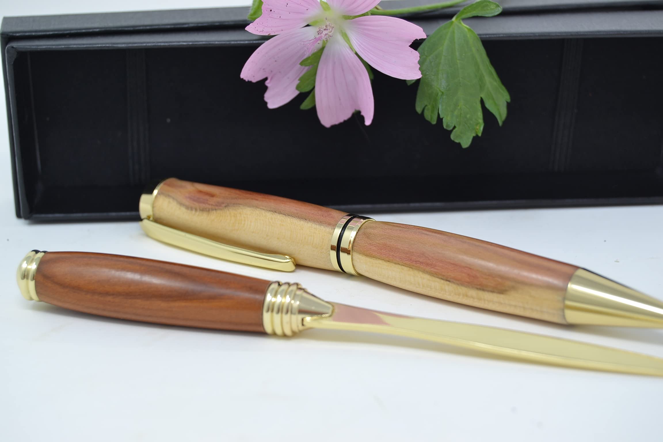 Kugelschreiber Set - Holz Geschenkset - Holzkugelschreiber mit Brieföffner - Zwetschke - 24k vergoldet - nachfüllbar - Handarbeit twist Pen Geschenk Geschenkidee Unikat handmade