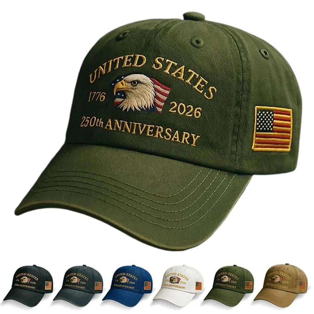 Qianyihc Men's Green Baseball Cap For Cotton One Size, Cotton Embroidered Casual Baseball Cap, Adjustable America Eagle Hat, Us 250Th Anniversaries Hat, Unisex(Green)
