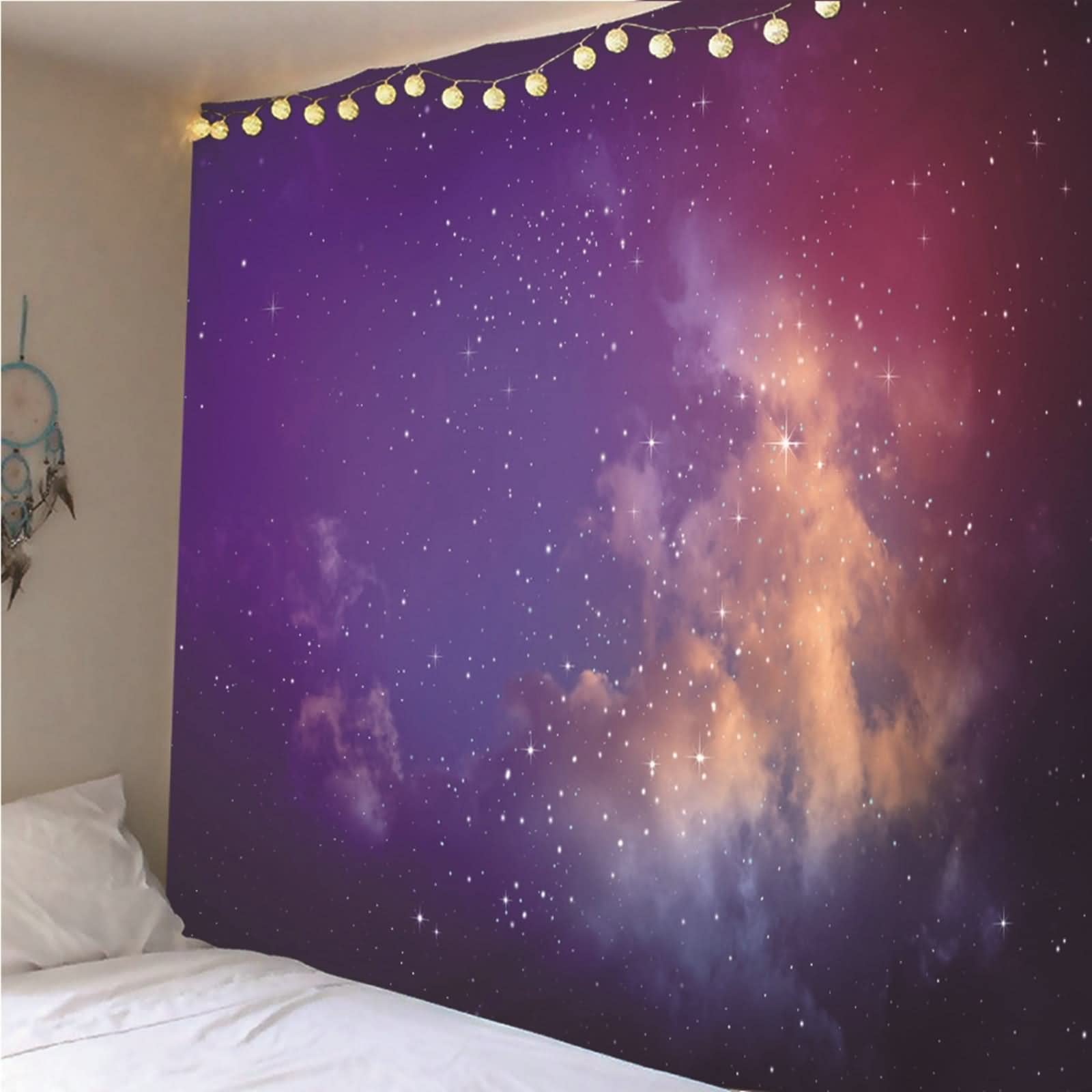 Aotiwe Roślina gobelin do salonu, dekoracje sypialni gwiaździste niebo poliester fioletowy 240 x 220 cm do wnętrz