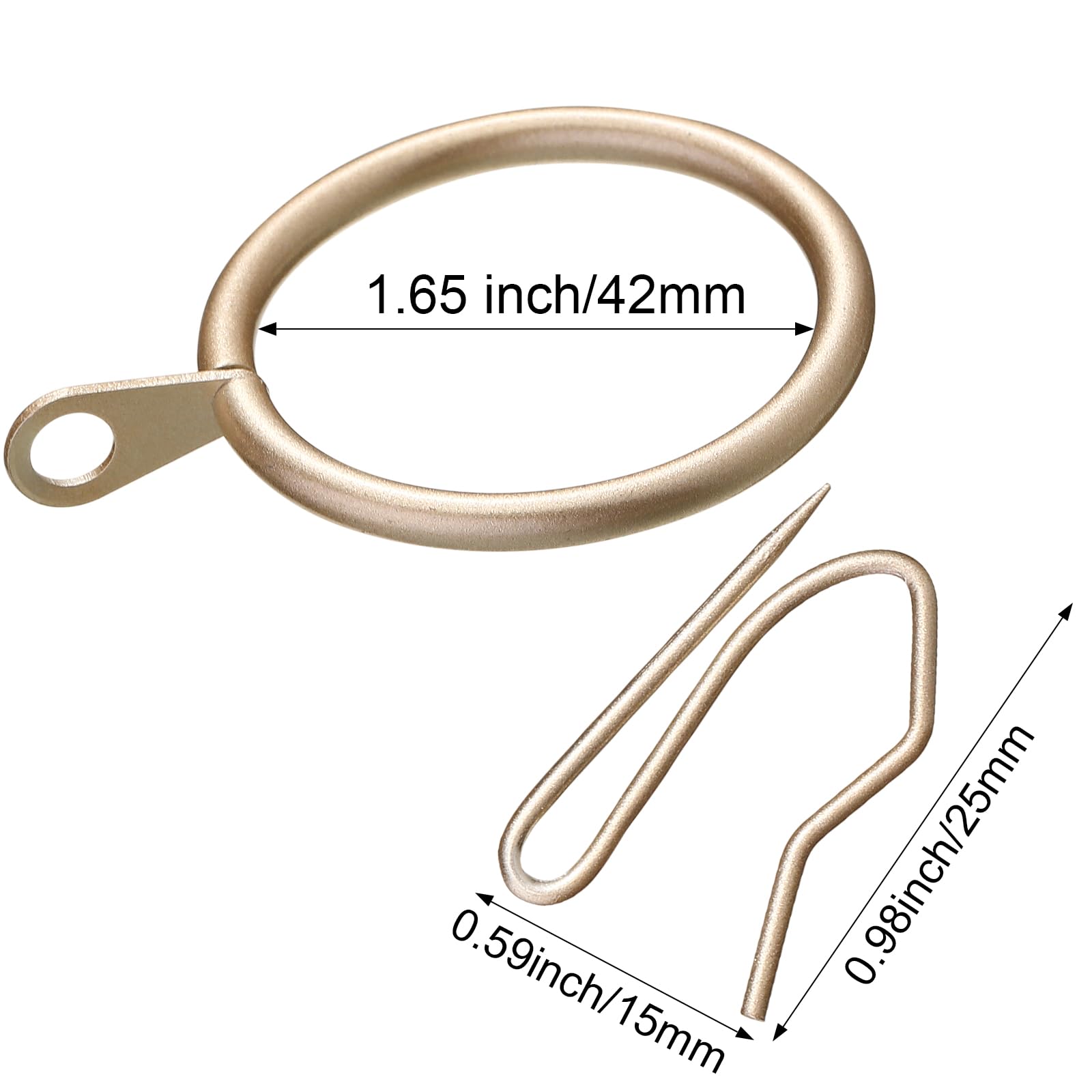 Hotop Lot de 60 anneaux de rideau en métal de 4,1 cm et 60 crochets en métal pour fenêtre, porte de douche, rideau de douche (champagne doré)