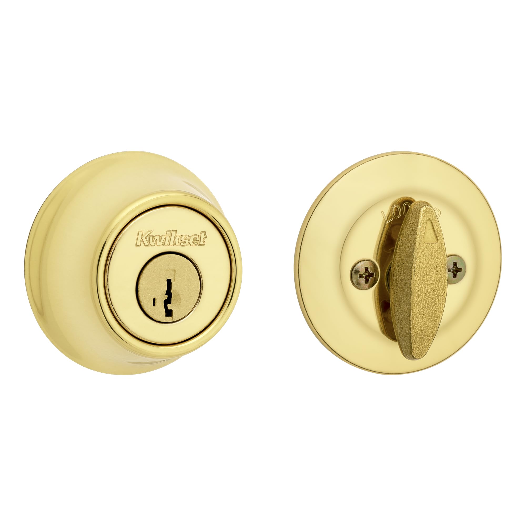 Kwikset 660 Deadbolt Lock, Polished Brass Round Exterior Keyed