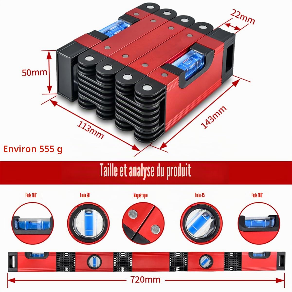N&S Juvyig - Outil multifonction pliable pour la menuiserie, outil de mesure multi-angle pour la menuiserie, nivellement précis dans n'importe quelle position, règle