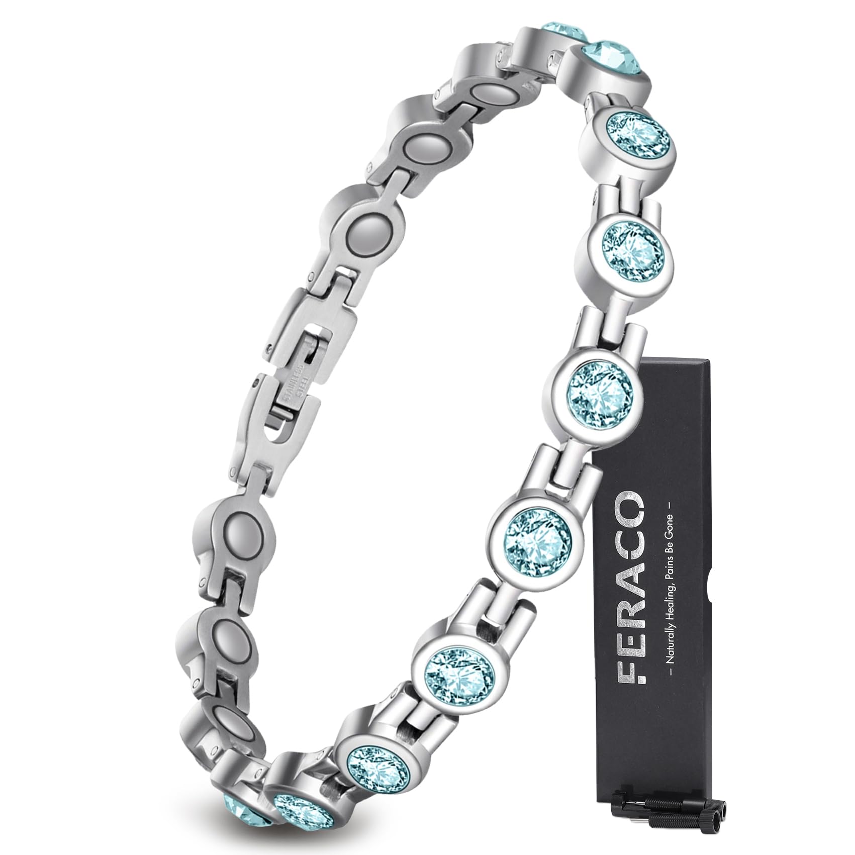 Feraco Magnetic Bracelets for Women, Titanium Steel Magnetic Bracelet with Neodymium Magnets & Sparkling Crystals, Jewelry Gifts