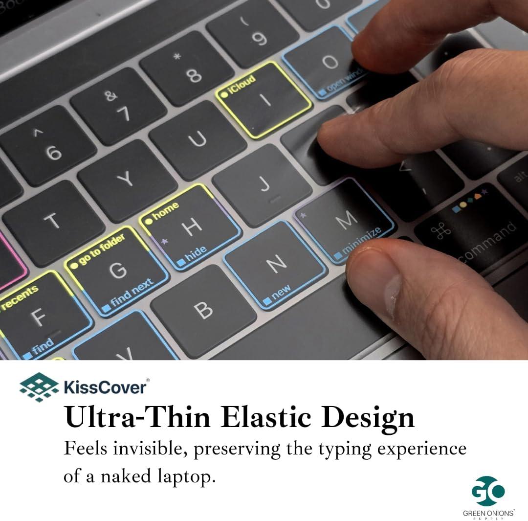 KissCover Ultra-Thin Full Keyboard Cover for MacBook Air 15.3" with Printed Shortcut Keys, 4X thinner Than competitors, Protects Touch ID, and Works Seamlessly Over The Cover