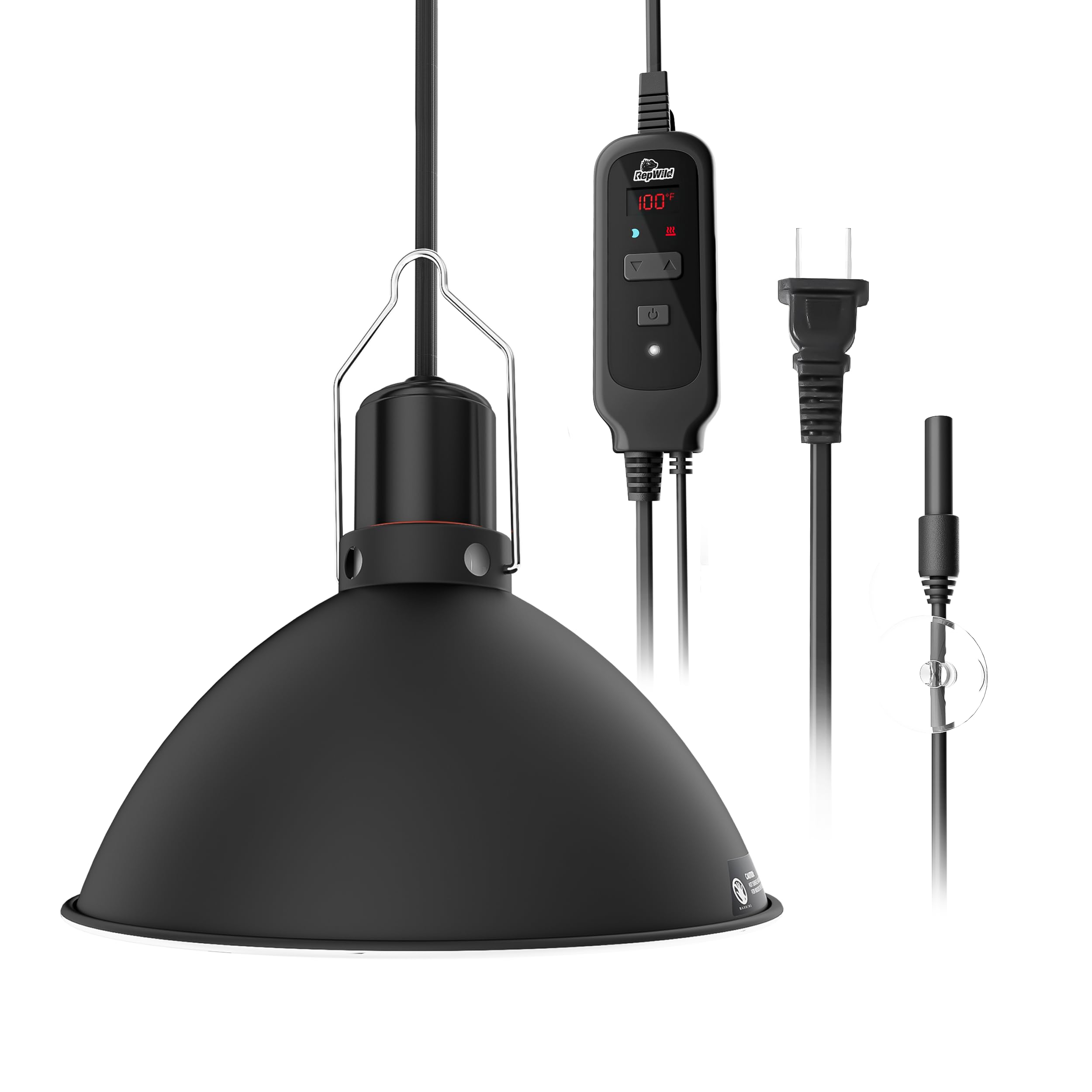 REPWILD Reptile Light Fixture with Dimming Thermostat, 8.5 Inch Deep Dome Lamp Fixture with Temperature Controller for Bearded Dragon, Turtle, Snake and Lizard Tanks, Max 150W