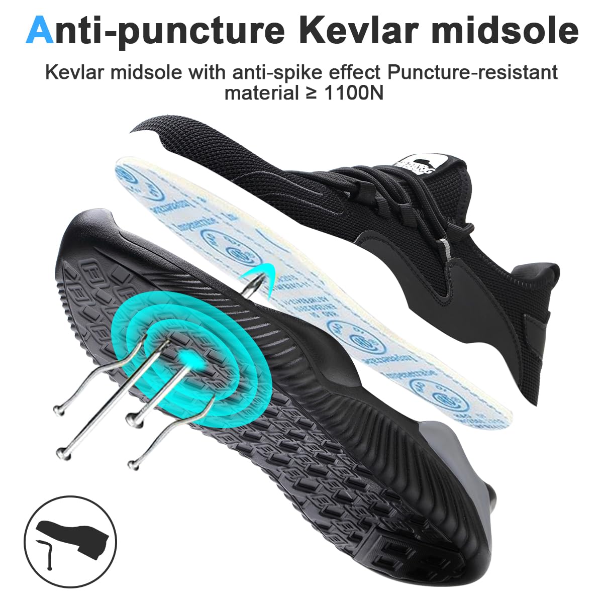 Buty ochronne, dla kobiet i mężczyzn, buty robocze ze stalowym noskiem, lekkie, bezpieczne, sportowe, oddychające, stylowe sneakersy, również do trekkingu, czarny i szary, 40 EU