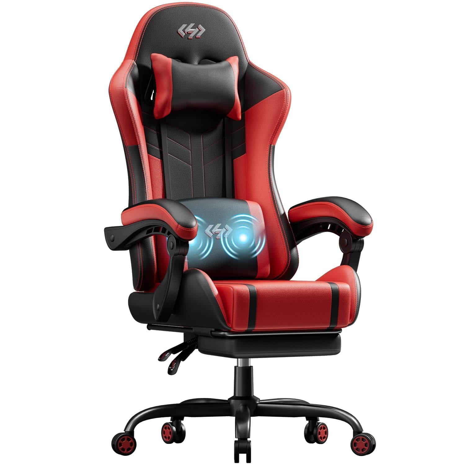 HLDIRECT Gaming Chair, Video Game Chair with Pocket Spring Cushion, Ergonomic Computer Chair for Adults with Headrest and Massage Lumbar Support, Swivel PU Leather Office Chair (Re image 2