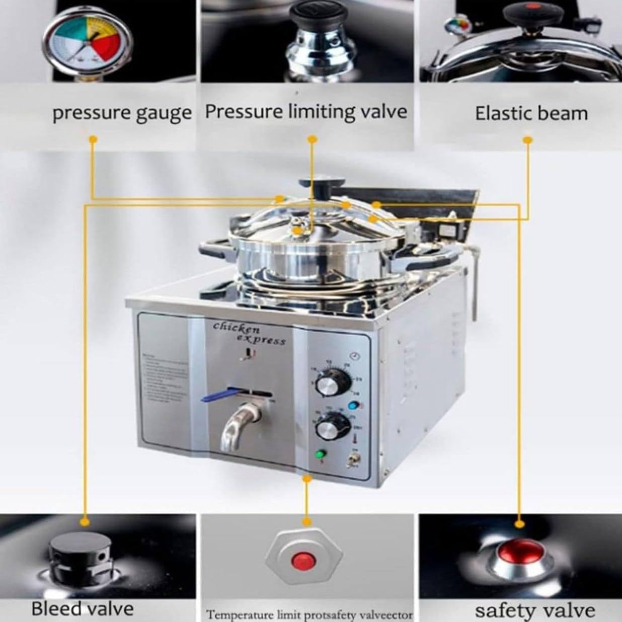 Friggitrice elettrica da banco in Acciaio Inossidabile da 3KW 16L, Controllo della Temperatura 50-200 °C e Timer 0-30 Minuti, per Patatine Fritte, Ali di Pollo