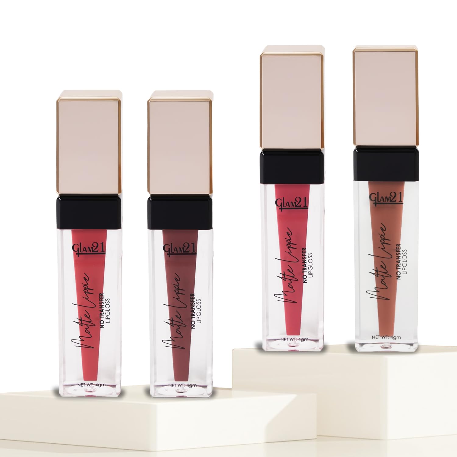 - Glam21 Matte Lippie No Transfer Lip Gloss | Creamy Matte, Lightweight & Comfortable | Liquid Lipstick, Smudge and Transfer Proof Lipstick | Pack Of 4 | 4gm Each (Combo-09)