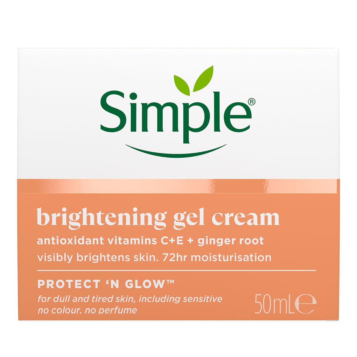 simpleProtect 'N' Glow Brightening Gel Face Cream Facial Moisturiser With Antioxidant Vitamins C & E And Ginger Root For A Radiant Glow 50 ml