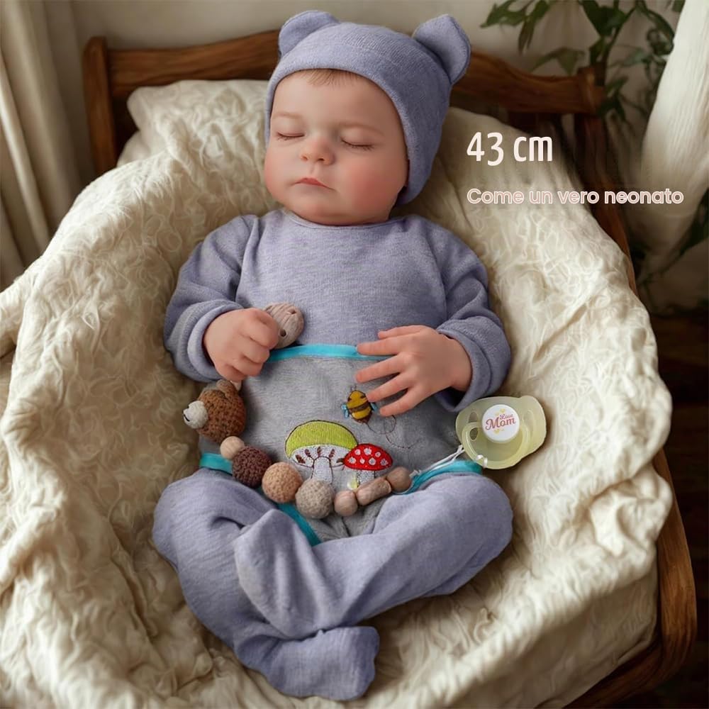 Bambole Reborn Maschio 22 Pollici 55cm Reborn Bambola Morbido Silicone Vinilico-Ragazzi E Ragazze Regalo Giocattolo Per Bambini Dai 3 Anni(Reborn Maschio Occhi Chiusi)