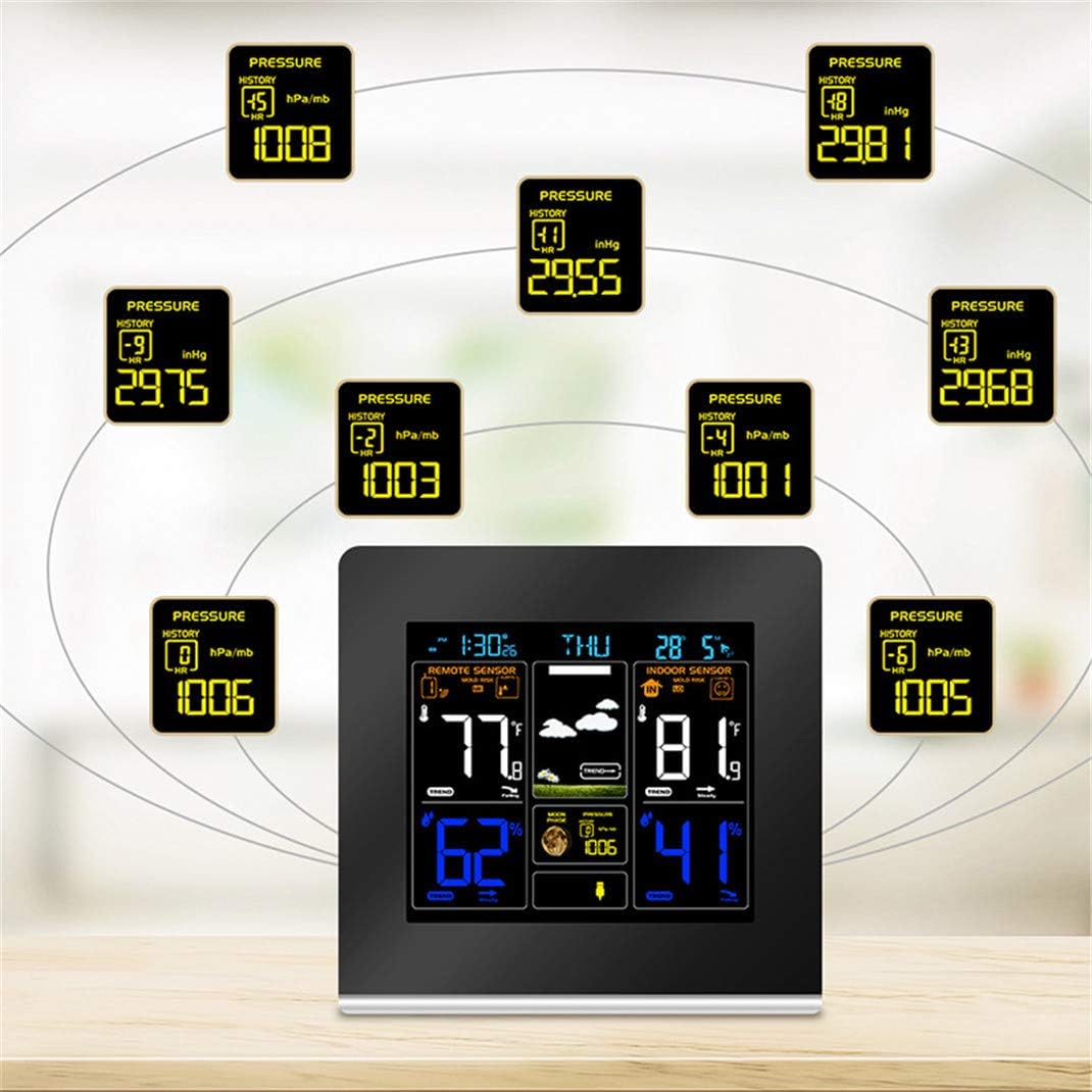 Wall Clock, Weather Forecast Screen Color Clock, Indoor/Outdoor Humidity Temperature Sensor, Dimmer Backlight Function Snooze Clocks