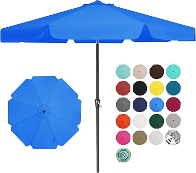JEAREY 9 FT Patio Umbrella Outdoor, Table Umbrellas Market Umbrella w/Push Button Tilt/Crank, 8 Sturdy RibsRoyal Blue