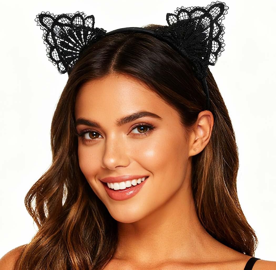 Catery Lace Cat Ears Headbands Cute Head Bands Halloween Cat Ear Head Hoops Party Cosplay Fashion Hair Accessory for Women - Image 3