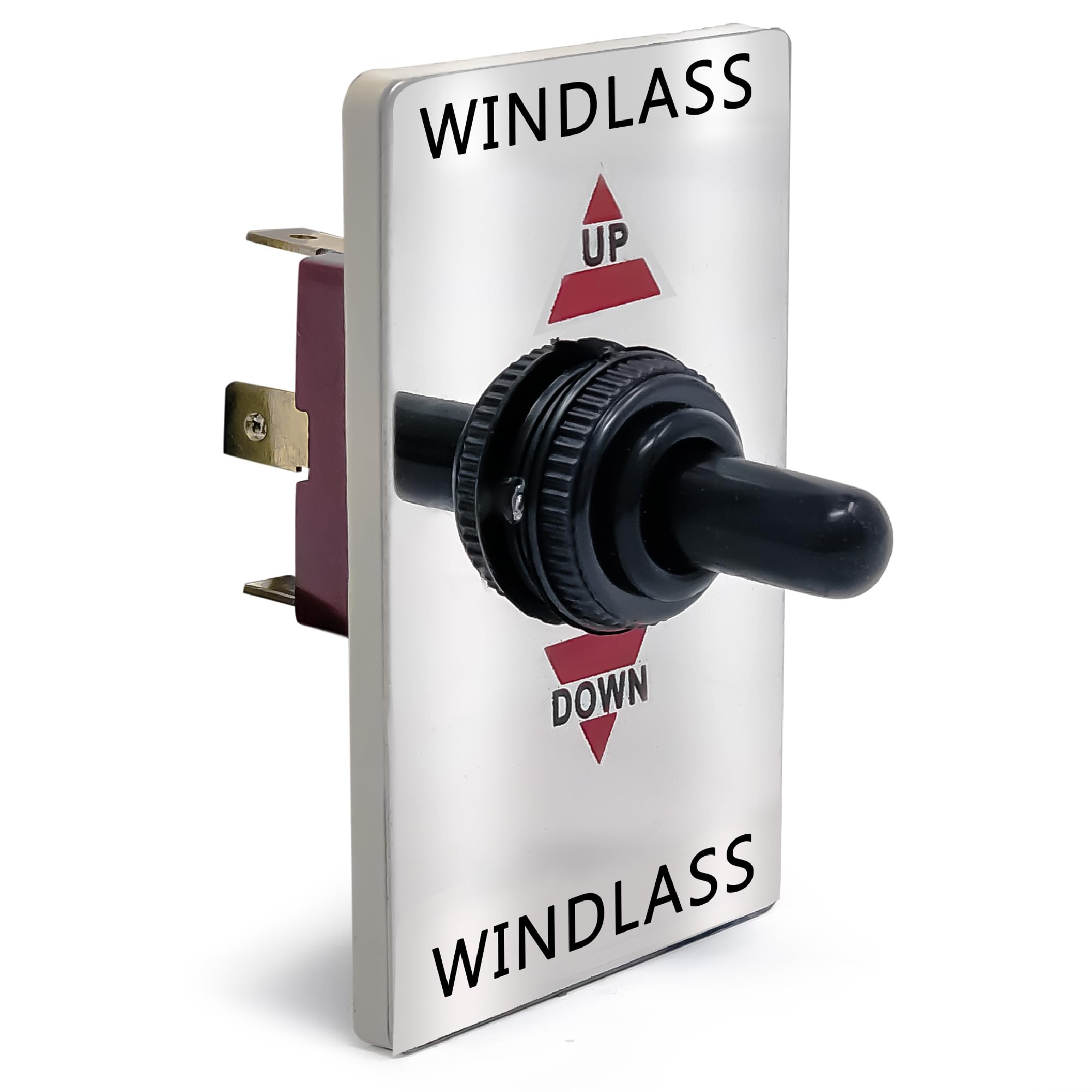 Five Oceans Boat Anchor Windlass Up/Down Switch Panel - Boat Anchor Windlass Toggle Switch, Boat Anchor Windlasses Switch, 12 Volts, SPDT 3-Terminal Switch, Stainless Steel Plate - FO3289