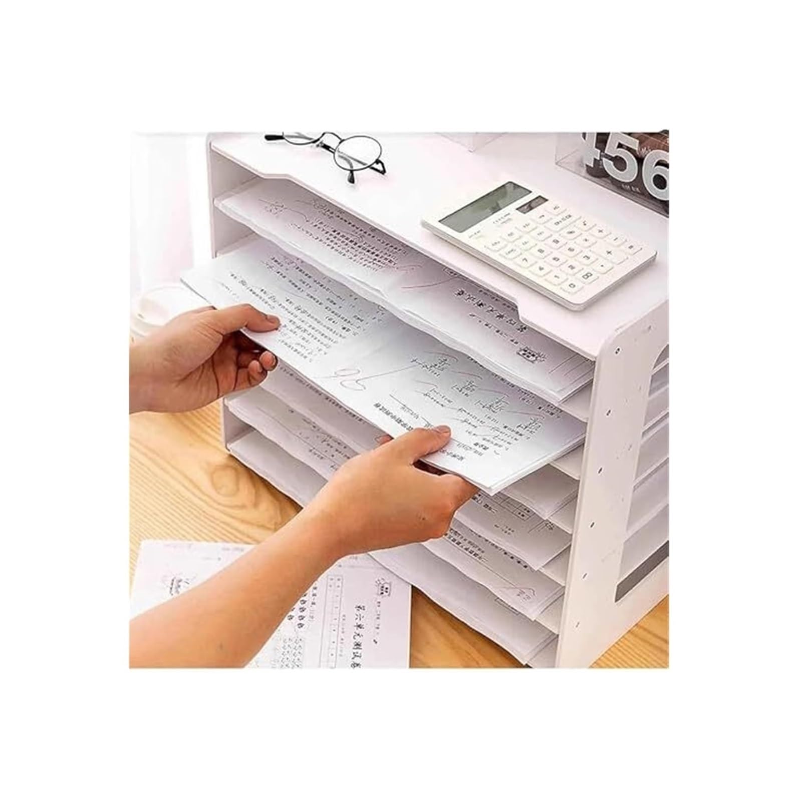 Drewniany 7-poziomowy organizer na biurko z tacami do sortowania, na papier A3 i A4, półka na biurko do biura, domu i przyborów szkolnych