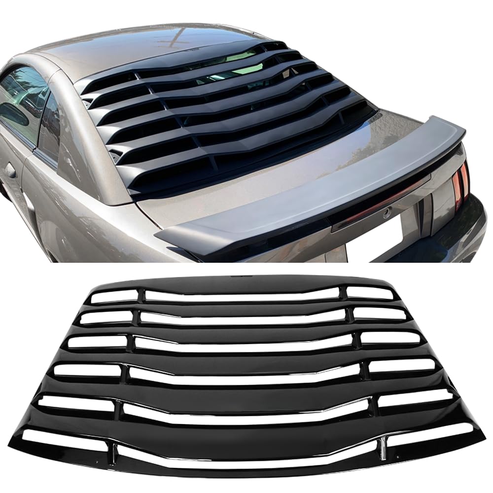IKON MOTORSPORTS, Rear Window Louver Compatible with 1999-2004 Ford Mustang, IKON Style Gloss Black Rear Sun Shade Windshield Cover Guards, 2000 2001 2002 2003