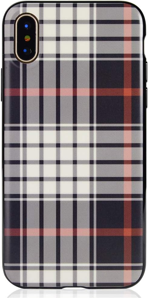 LUCOTEN Compatible iPhone X Case,Retro Plaid Pattern Phone Case Fashion England Grid Back Cover -White