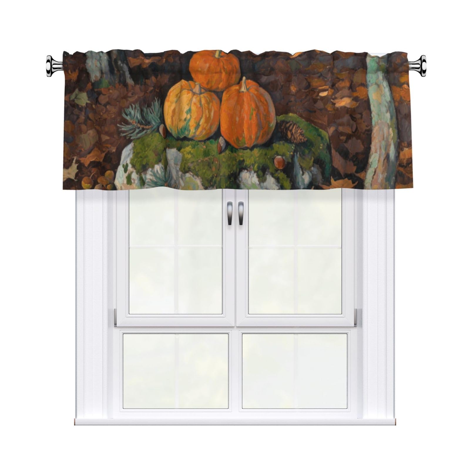 FekiLoot Leaves Pumpkin Curtain Valance for Windows, Kitchen Window Valances Rod Pocket Window Treatments Short Curtains Drapes for Bathroom Bedroom Cafe Decor 54x18inch 1 Panel