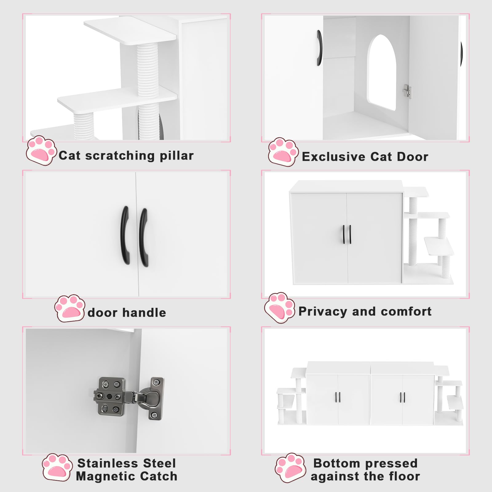 LuckyEnergy New Upgraded 2-in-1 Cat Litter Box Furniture with Cat Tree – Hidden Odor Control Enclosure for 2 Cats, Dual Entry, Ventilation, Modern TV Stand Style - image 6