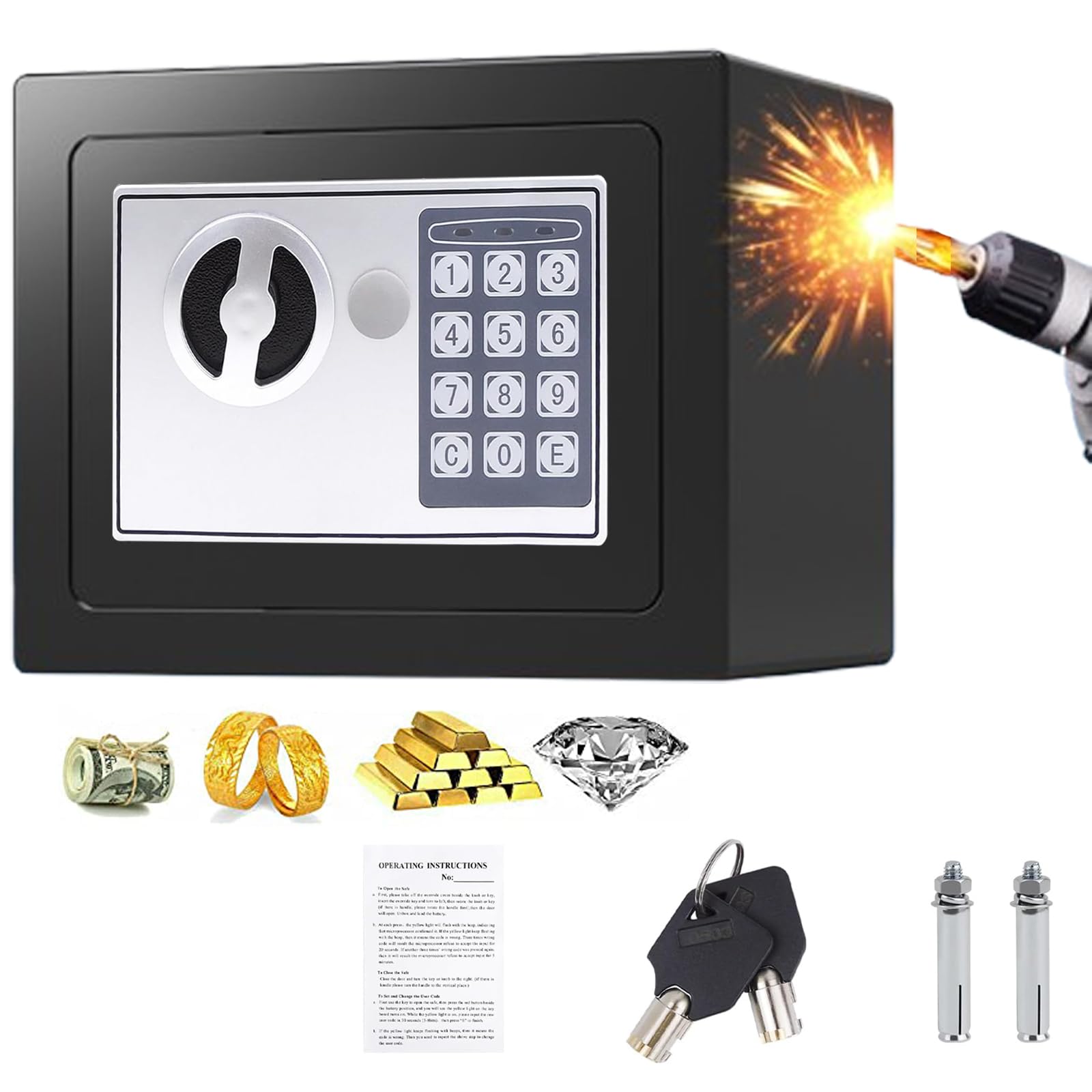 6L Small Security Safe Cash Box Solid Steel Security Safe Locker